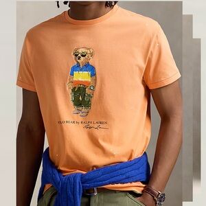 Polo Ralph Lauren Orange Cotton Classic Fit Polo Bear Jersey T Shirt Top Sz. L